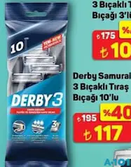DERBY SAMURAİ 3 BIÇAKLI TIRAŞ BIÇAĞI 10'LU
